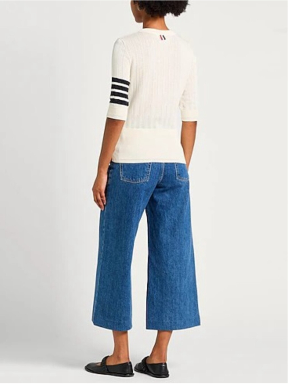 Thom Browne Cream Short-Sleeve Knit with Black Sleeve Stripes - Picture 3 of 10